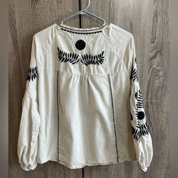 ZARA Linen/Cotton BOHO Embroidered open Front Blouse with tassels. M - Picture 8 of 13